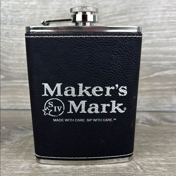 Maker's Mark Black Leather Stainless Steel 8 oz. Flask Whiskey - Picture 1 of 8